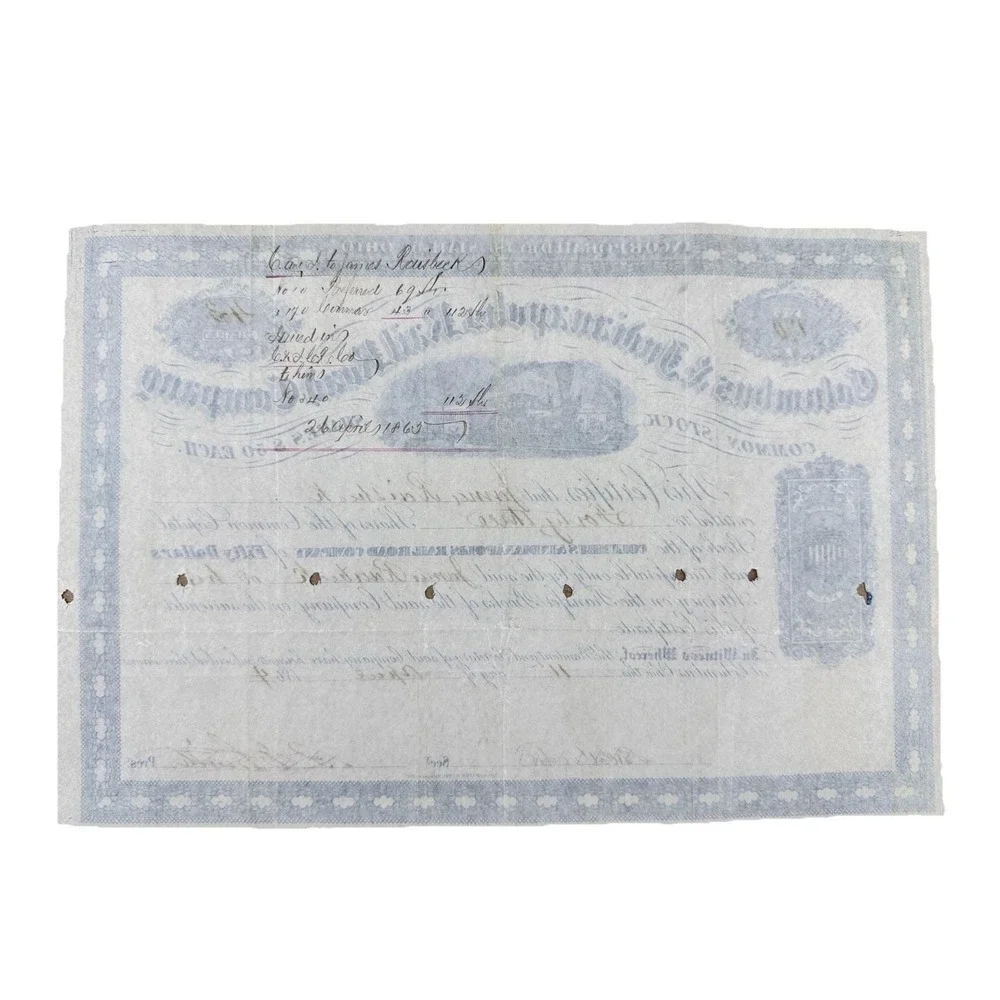 1864 Civil War Railroad Stock Certificate – Cancelled Day John Wilkes Booth Died